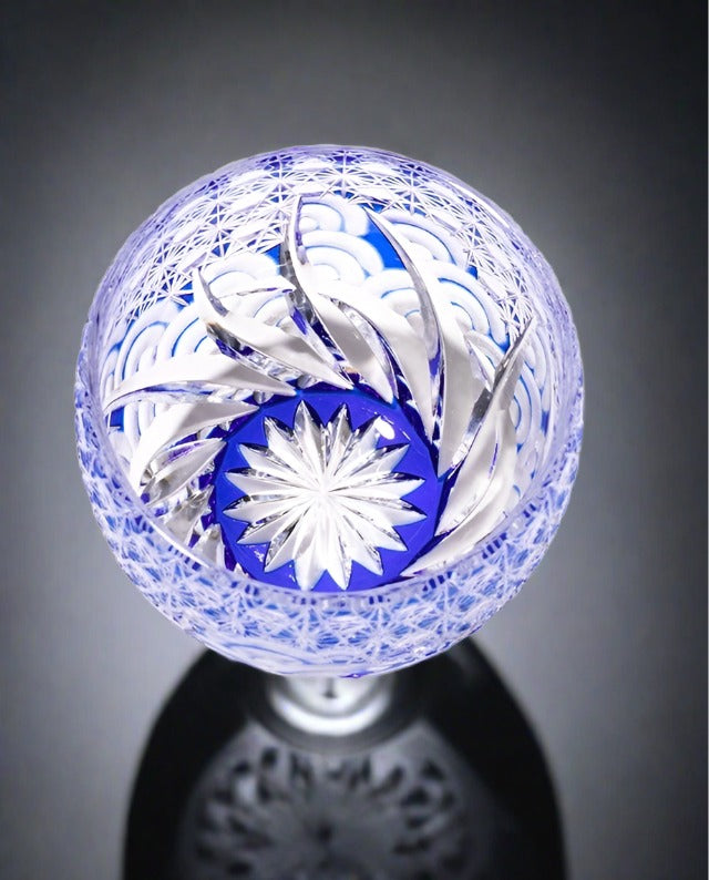Yamada Glass Edo Kiriko Crystal Sake Glass - Sazanami 漣 (Blue)
