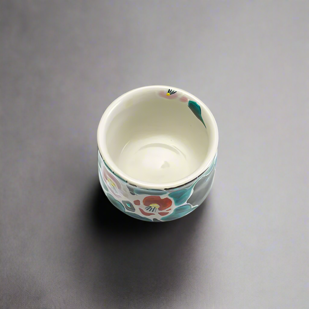 Kutani-ware Floral Ceramic Sake Cup Black