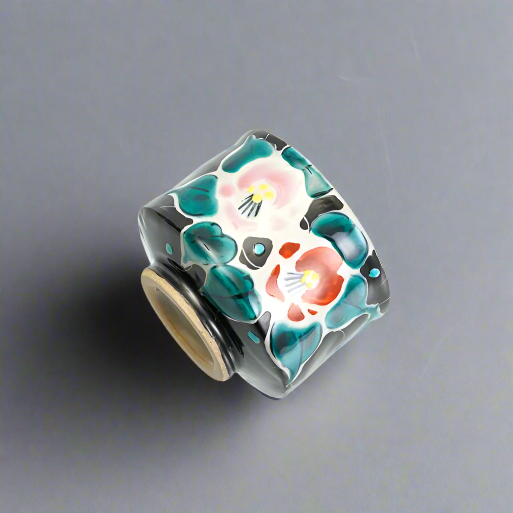 Kutani-ware Floral Ceramic Sake Cup Black