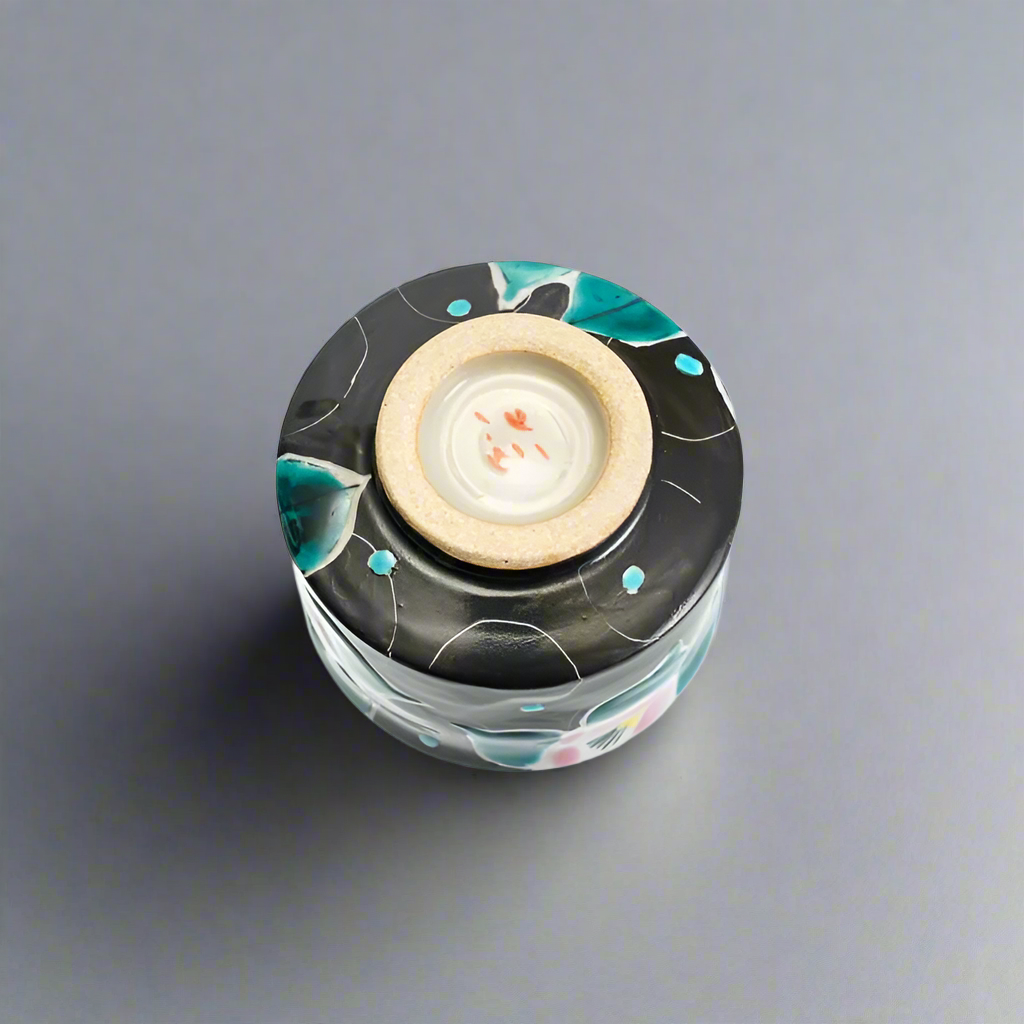 Kutani-ware Floral Ceramic Sake Cup Black