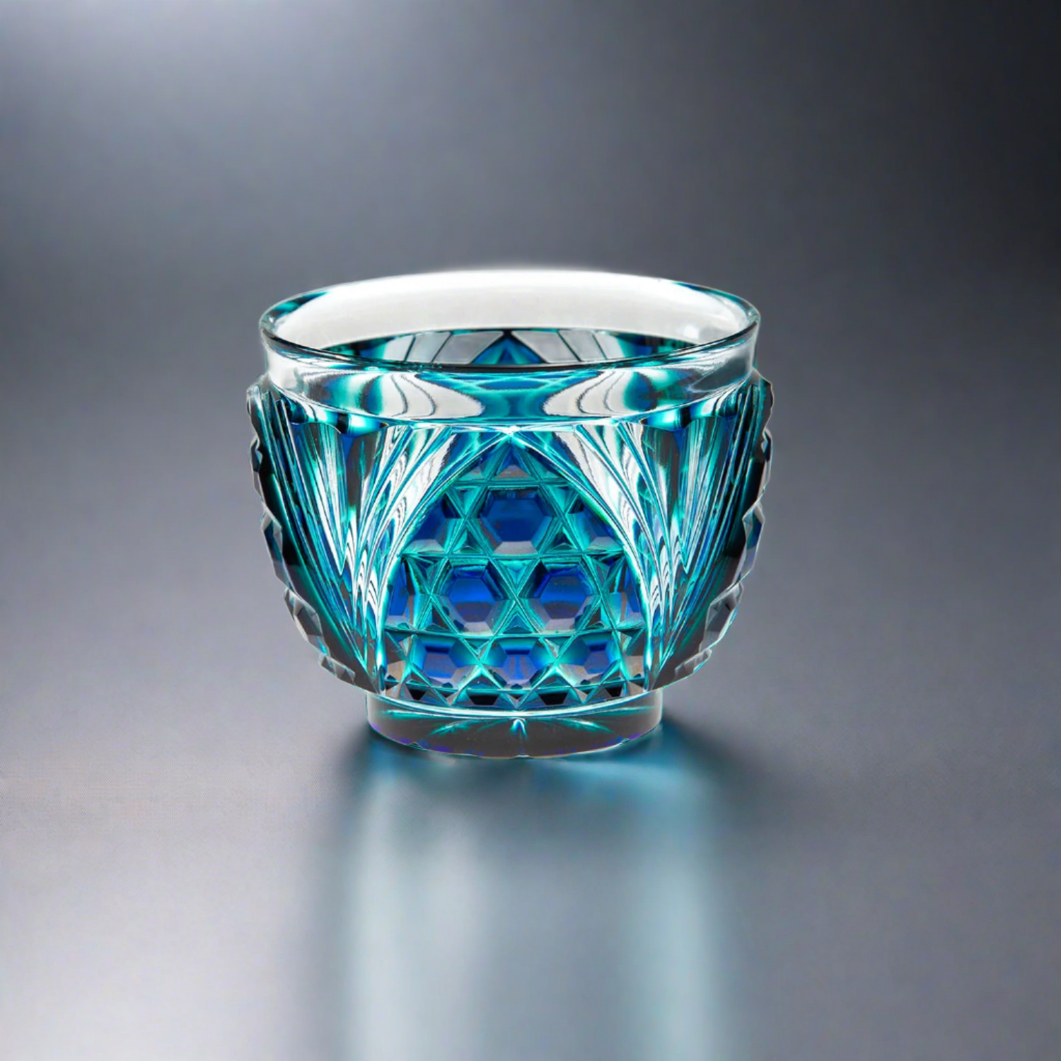 Satsuma Kiriko Hexagonal Basket Sake Glass - Cut 208 (Three Colours)