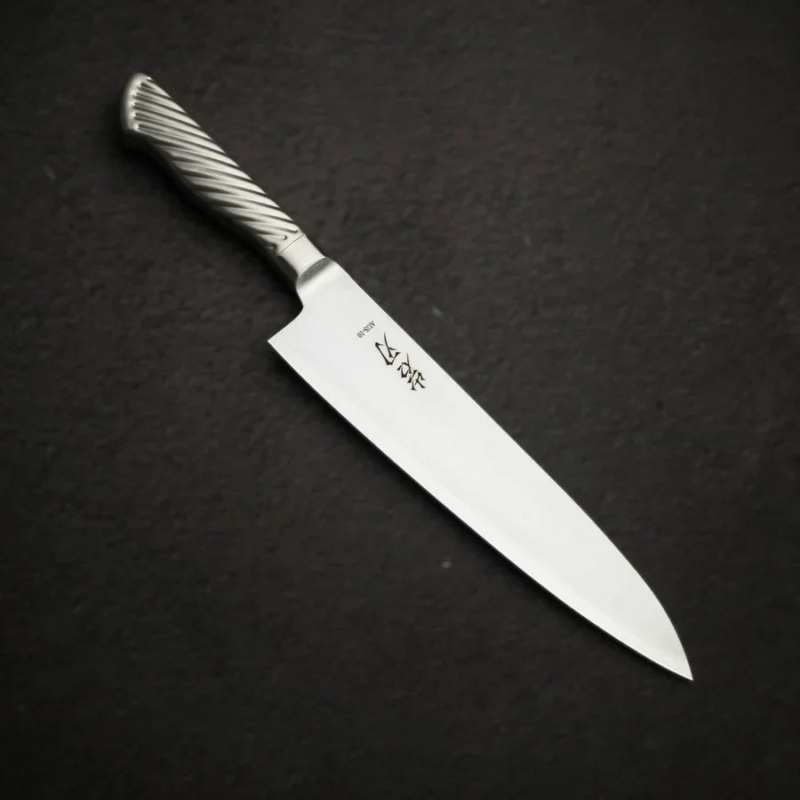 Kakumei AUS10 monosteel gyuto, 210 mm, with its all-metal handle