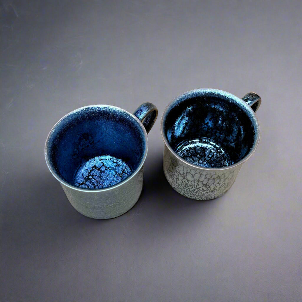 Asahido Silver Flower Tenmoku 銀耀天目 Mug by Hashimoto
