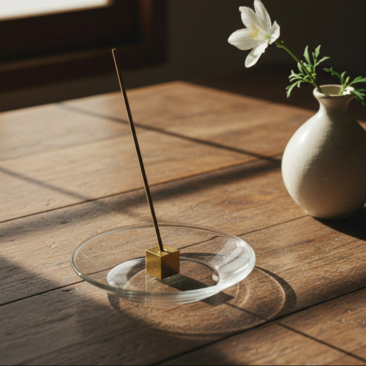 Kousaido incense holder brass & glass - cube