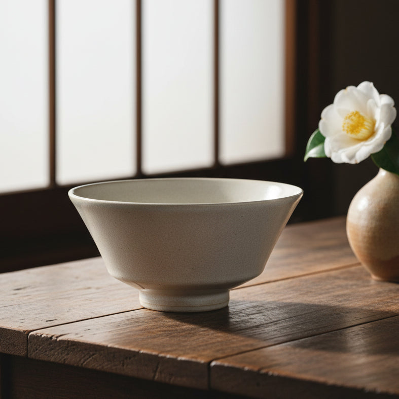 Mino Ware Ivory Cone-shaped Large Bowl