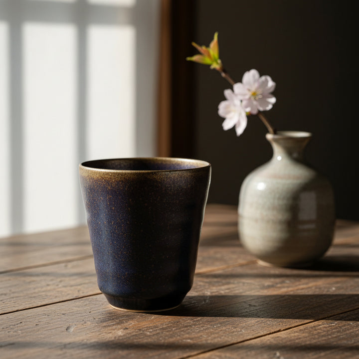 Mino-ware iridescent black cup