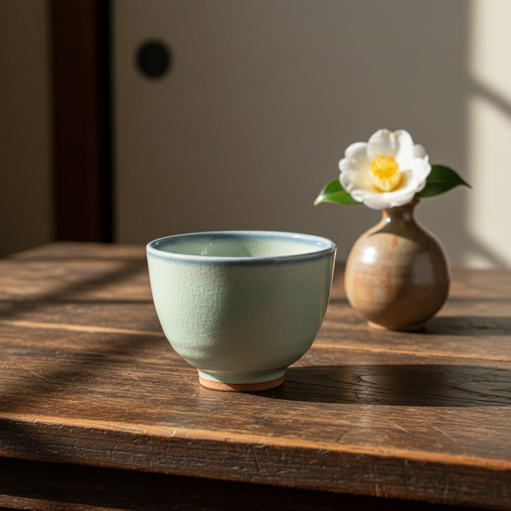 Ofukai Soft Green Crackled Teacup