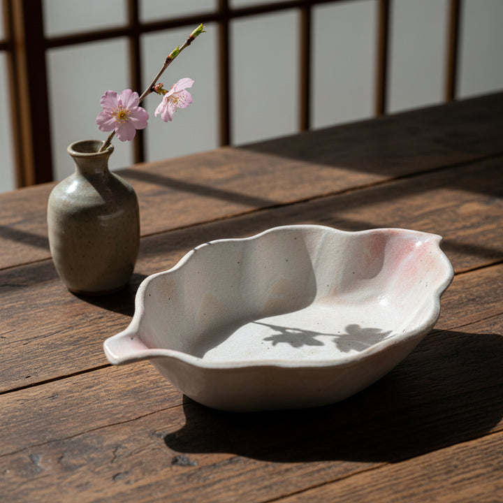 Sakura shino leaf-shaped large plate