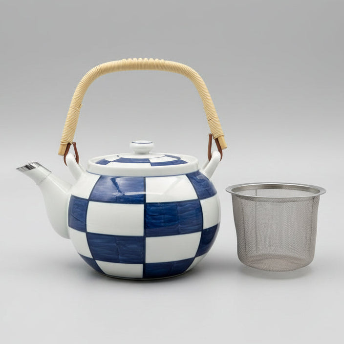 Arita-ware Indigo Ichimatsu Porcelain Teapot