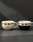 Mino Ware Black Cat Wide-mouth Cup Pair Set