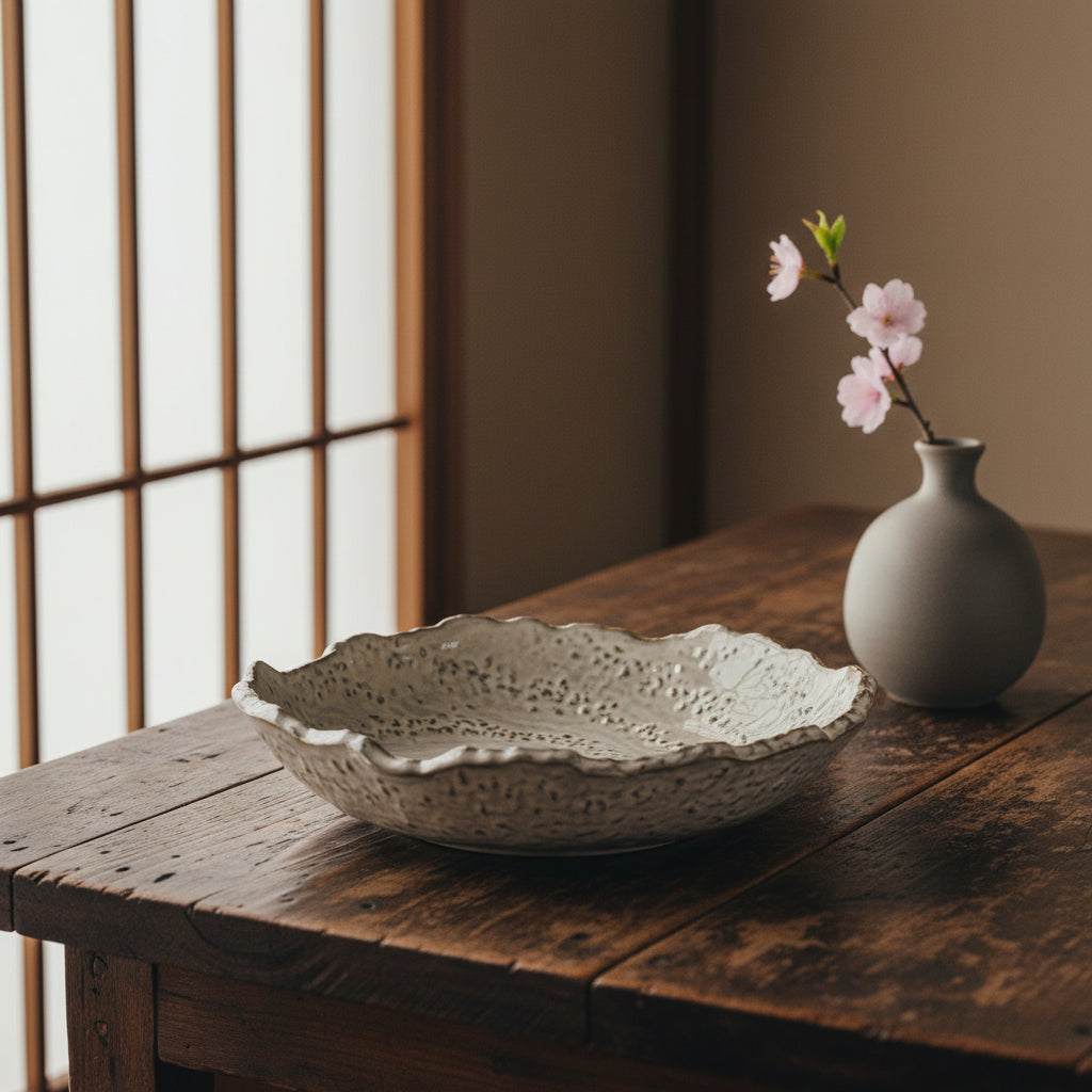 Banko-ware White Spiral Textured Plate