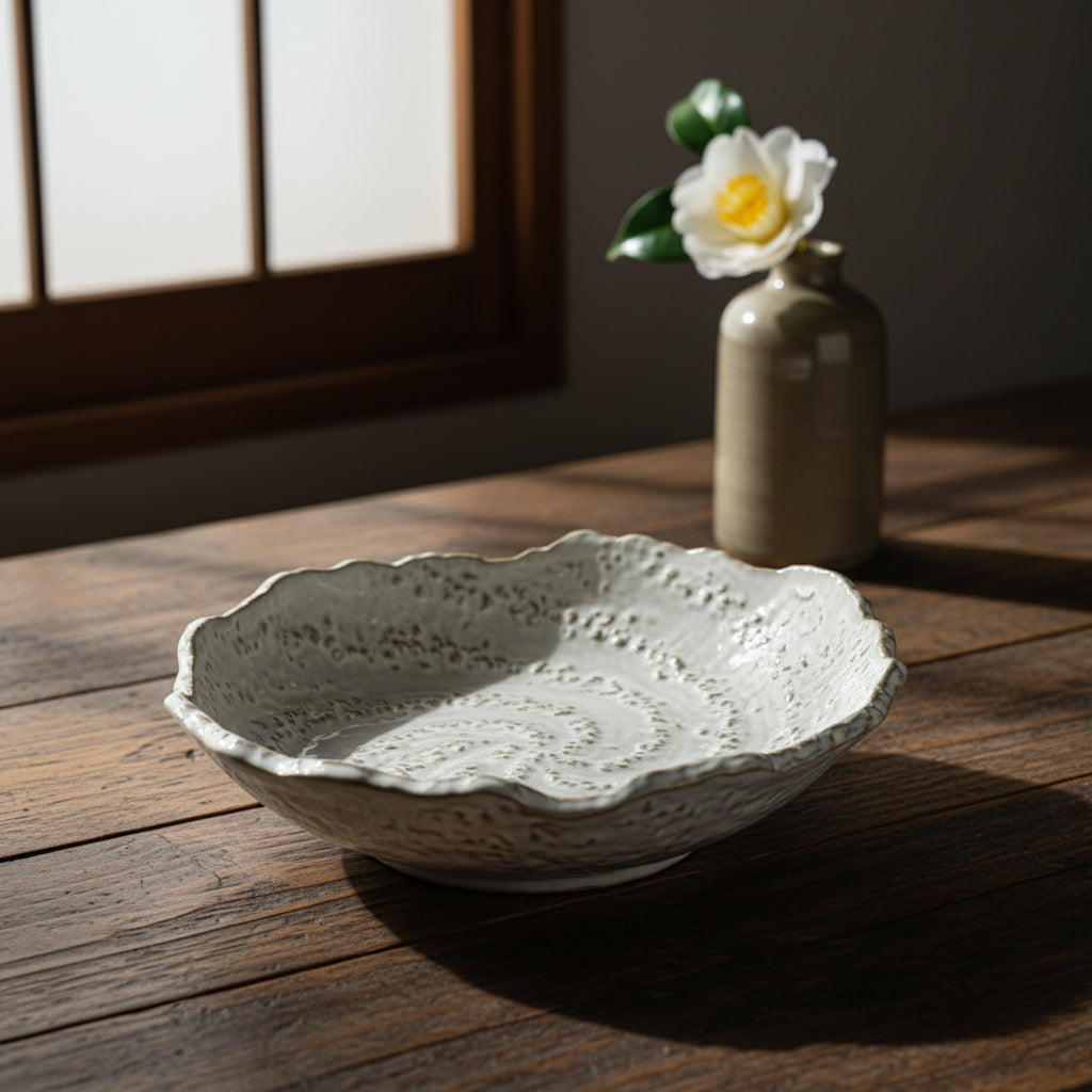 Banko-ware White Spiral Textured Plate