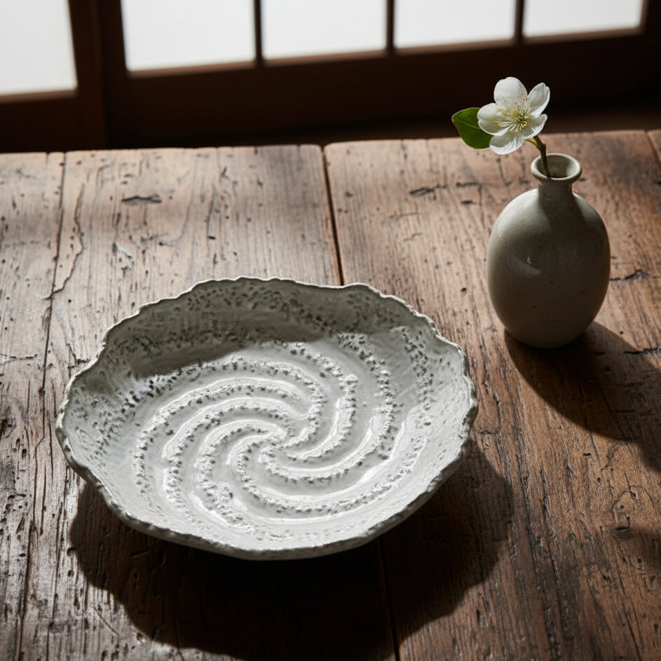 Banko-ware White Spiral Textured Plate