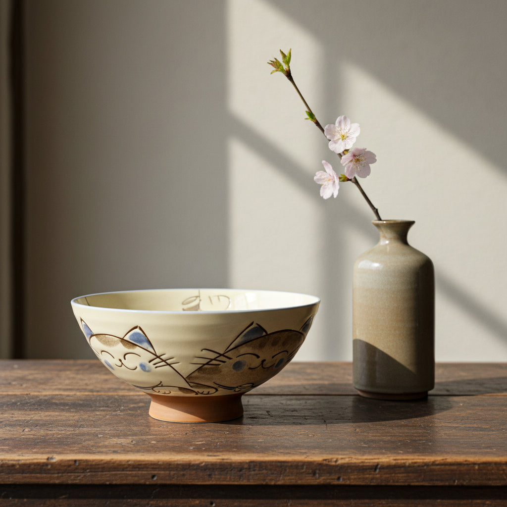 Mino-ware Calico Cat Bowl