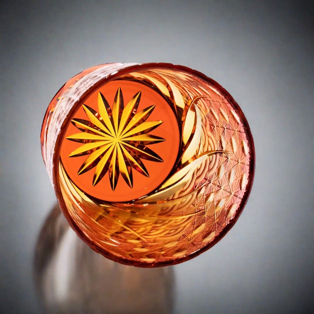 Yamada Edo Kiriko Whisky Glass - Sazanami漣 (Red Amber)