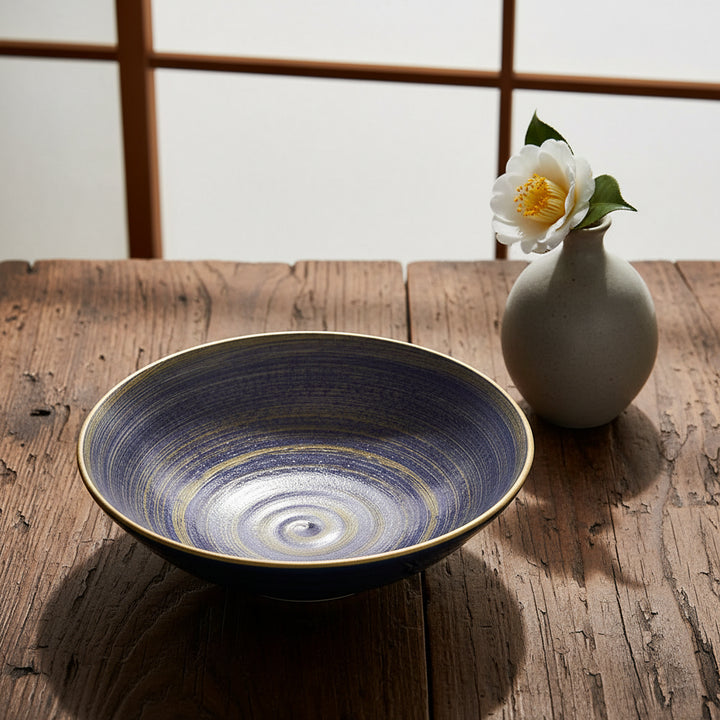 Blue glaze purple gold bowl