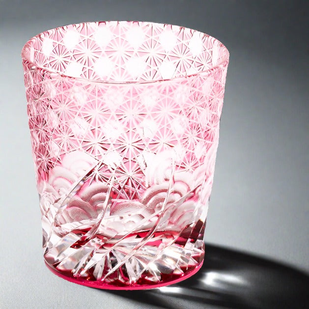 Yamada Edo Kiriko Whisky Glass - Sazanami漣 (Pink)
