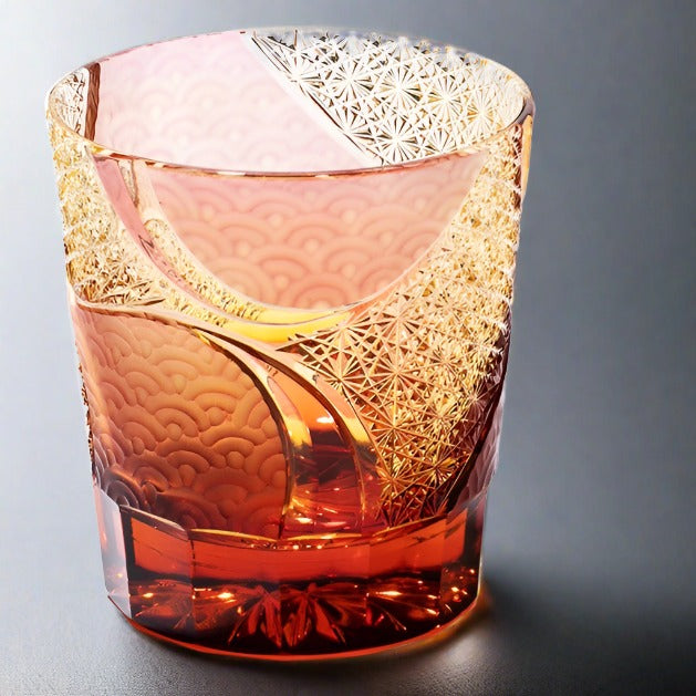 Yamada Edo Kiriko Whisky Glass - Hada 波動 (Red Amber)