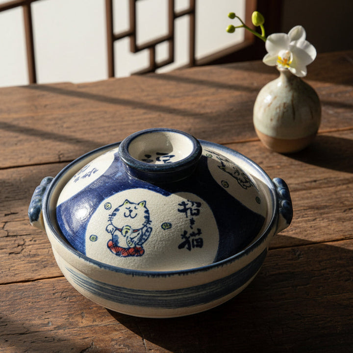 Saji pottery Banko-ware lucky Cat clay pot