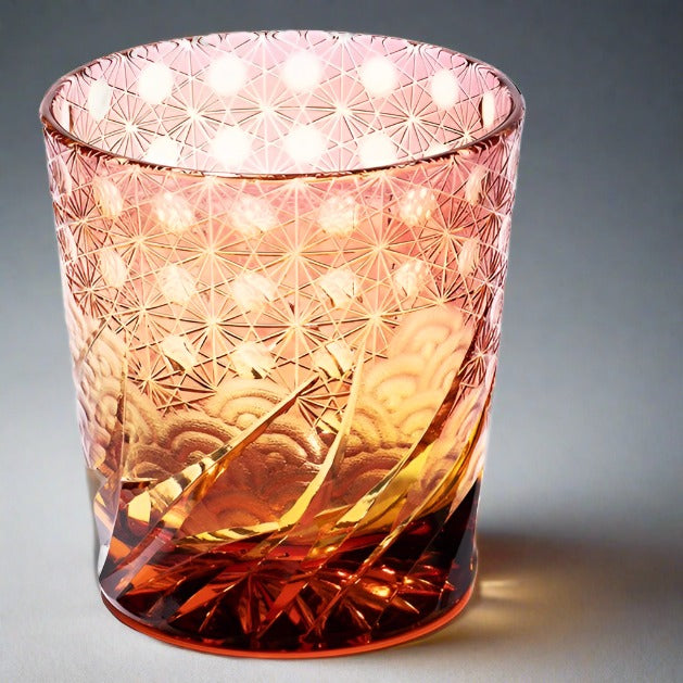 Yamada Edo Kiriko Whisky Glass - Sazanami漣 (Red Amber)