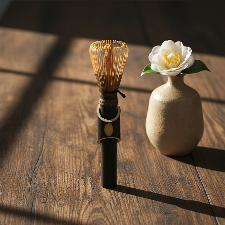 Bamboo matcha tea whisk & rest set- two colors, black