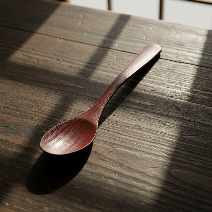 Natural wood dish spoon, red