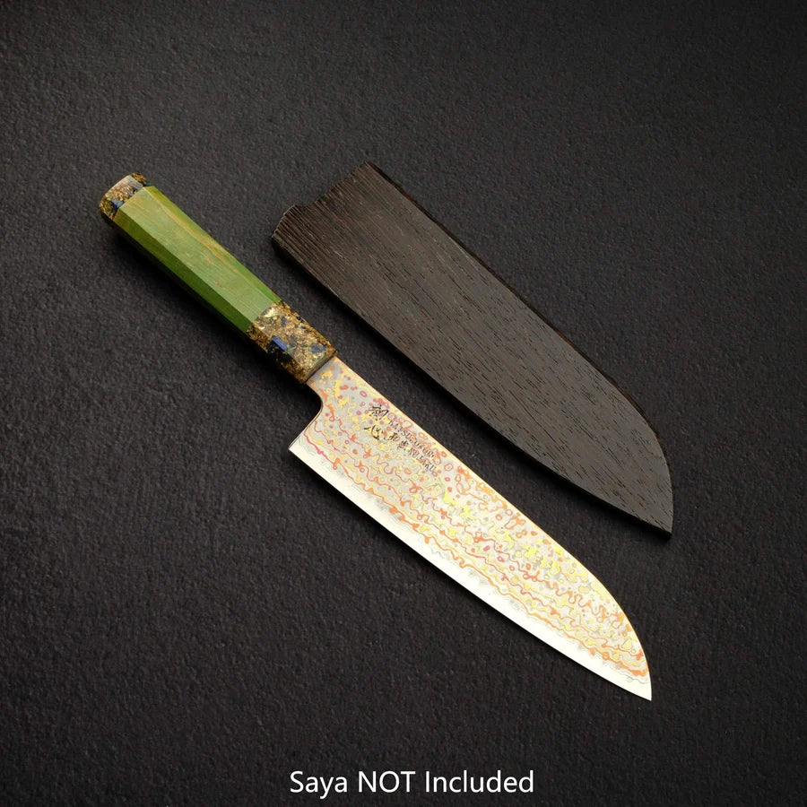 Hatsukokoro Kujaku V-Toku-2 Santoku 180mm Rainbow Damascus Finish