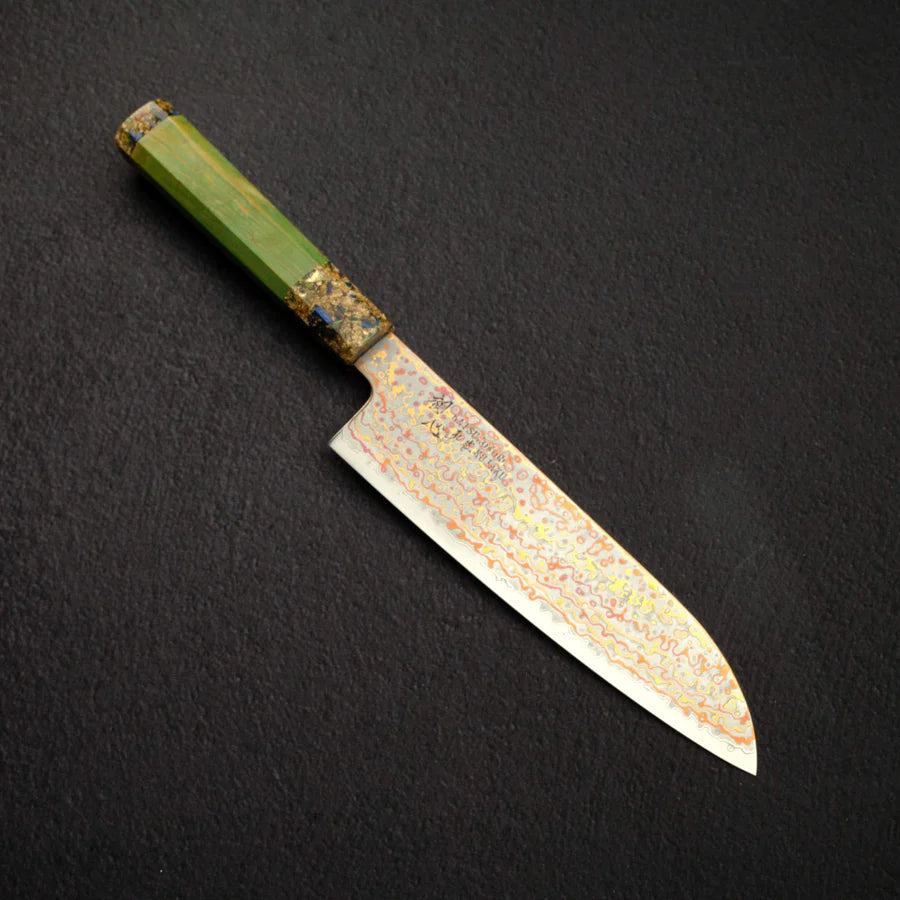 Hatsukokoro Kujaku V-Toku-2 Santoku 180mm Rainbow Damascus Finish