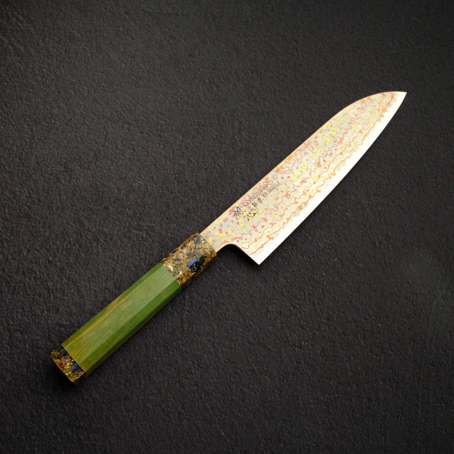 Hatsukokoro Kujaku V-Toku-2 Santoku 180mm Rainbow Damascus Finish