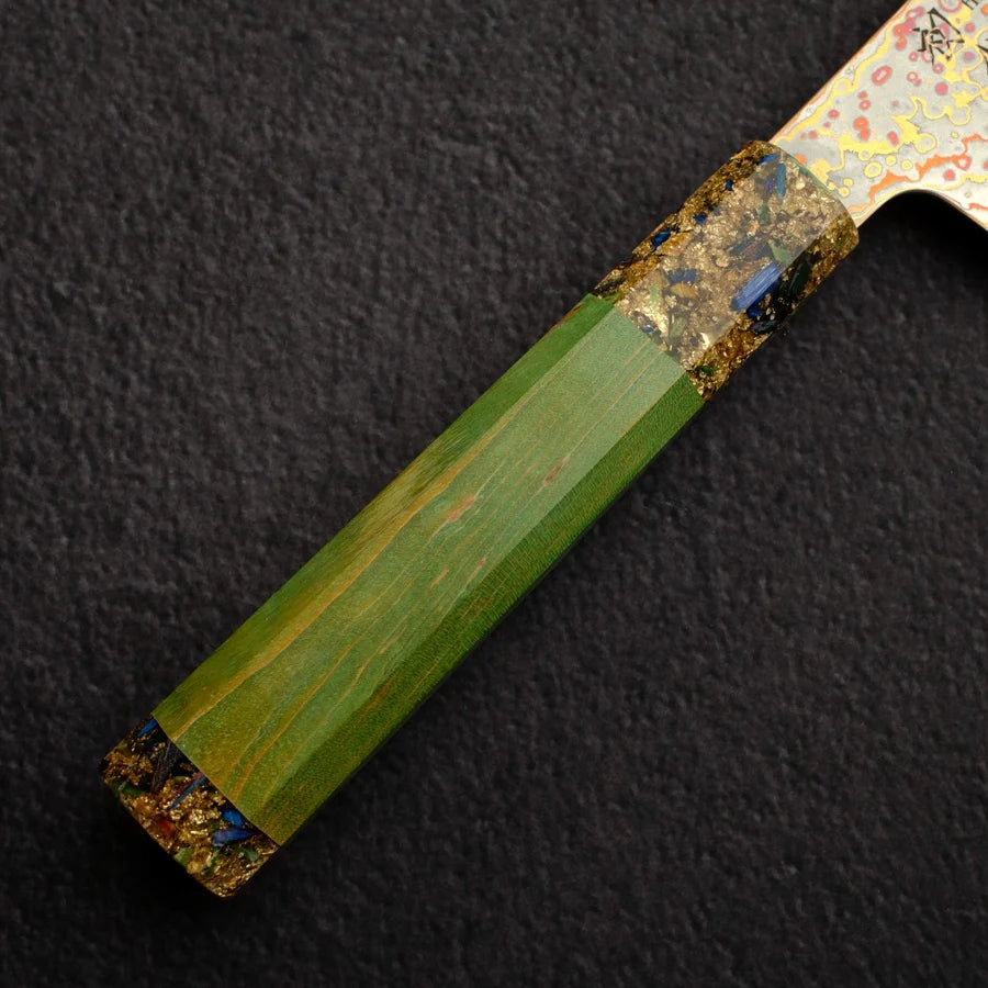 Hatsukokoro Kujaku V-Toku-2 Santoku 180mm Rainbow Damascus Finish