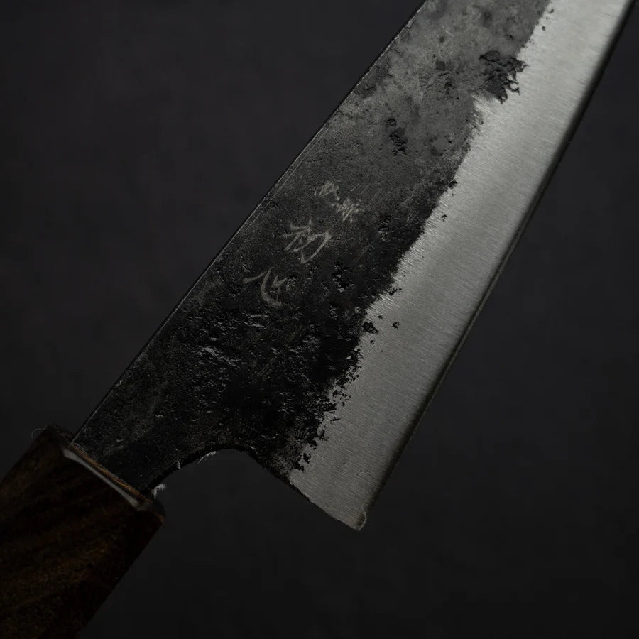 Hatsukokoro Kurogane Blue 2 Kurouchi Honesuki 150mm Double Bevel Black Chacate
