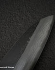 Hatsukokoro Kumokage Blue 2 Kurouchi Damascus Santoku 180mm Black Chacate
