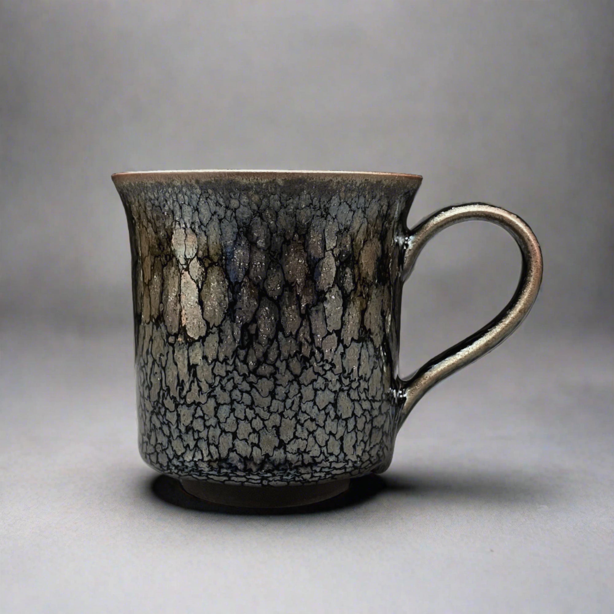 Asahido Silver Flower Tenmoku Mug by Hashimoto