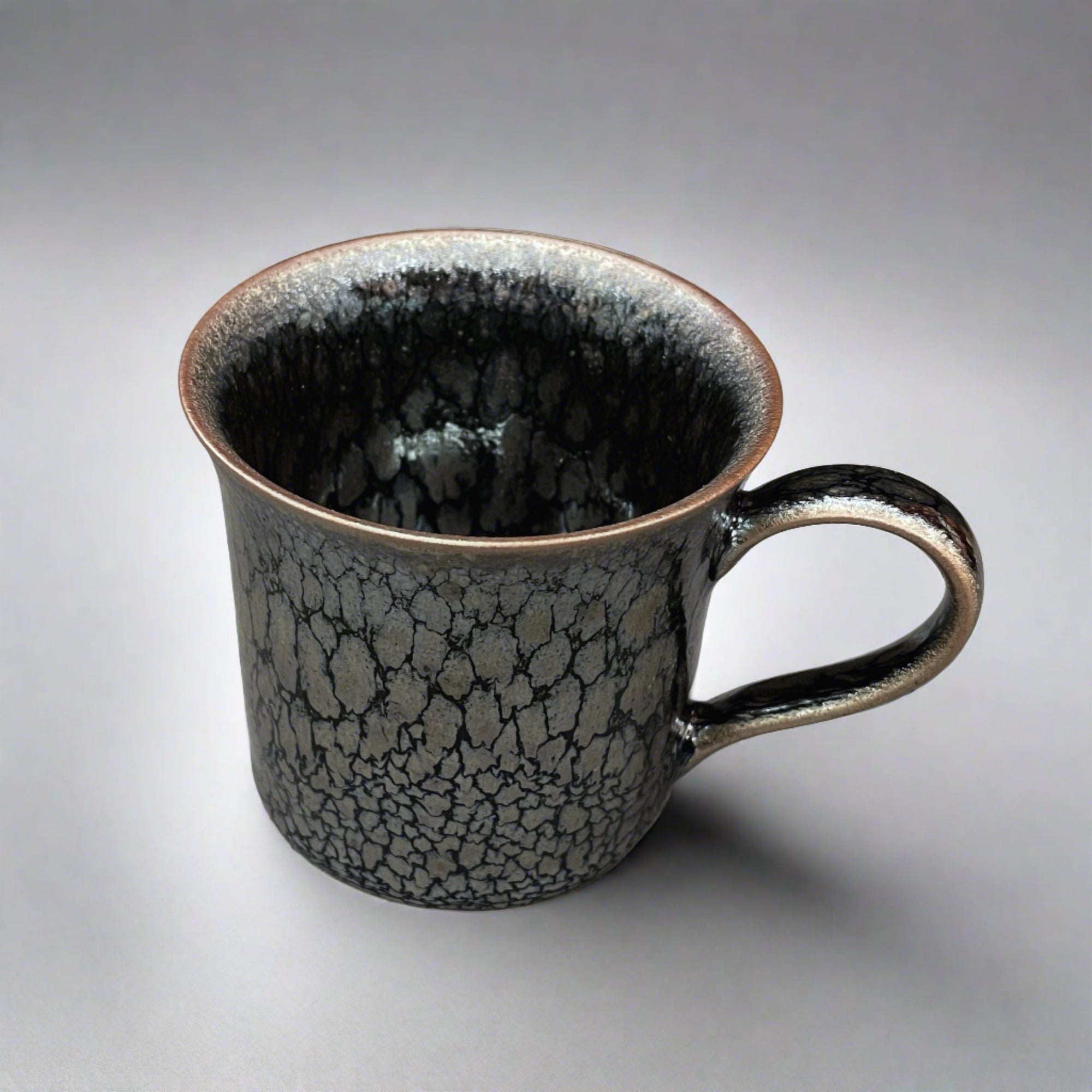 Asahido Silver Flower Tenmoku Mug by Hashimoto