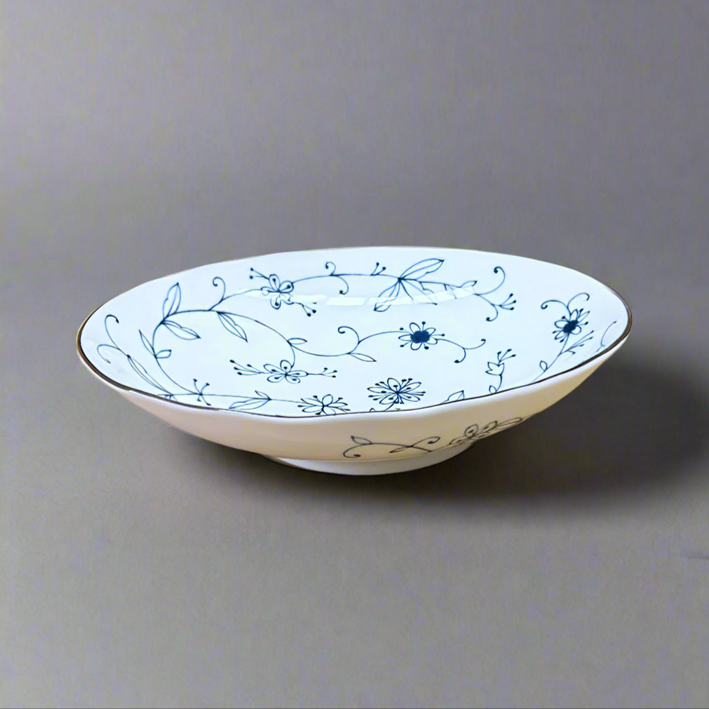 Mino-ware Fine Line Flowers Oval Plate