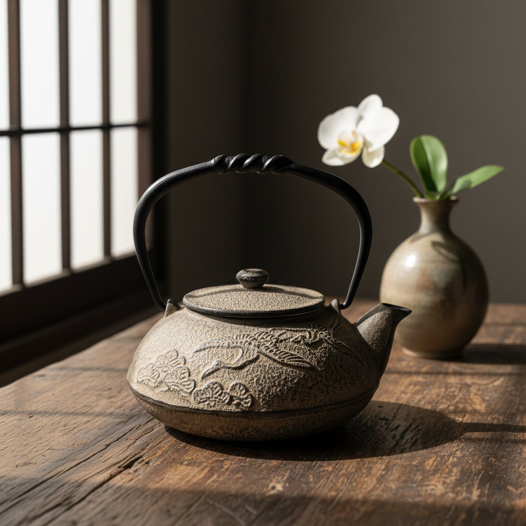 IKENAGA Nambu Cast Iron Teapot Pine &amp; Crane 550ml