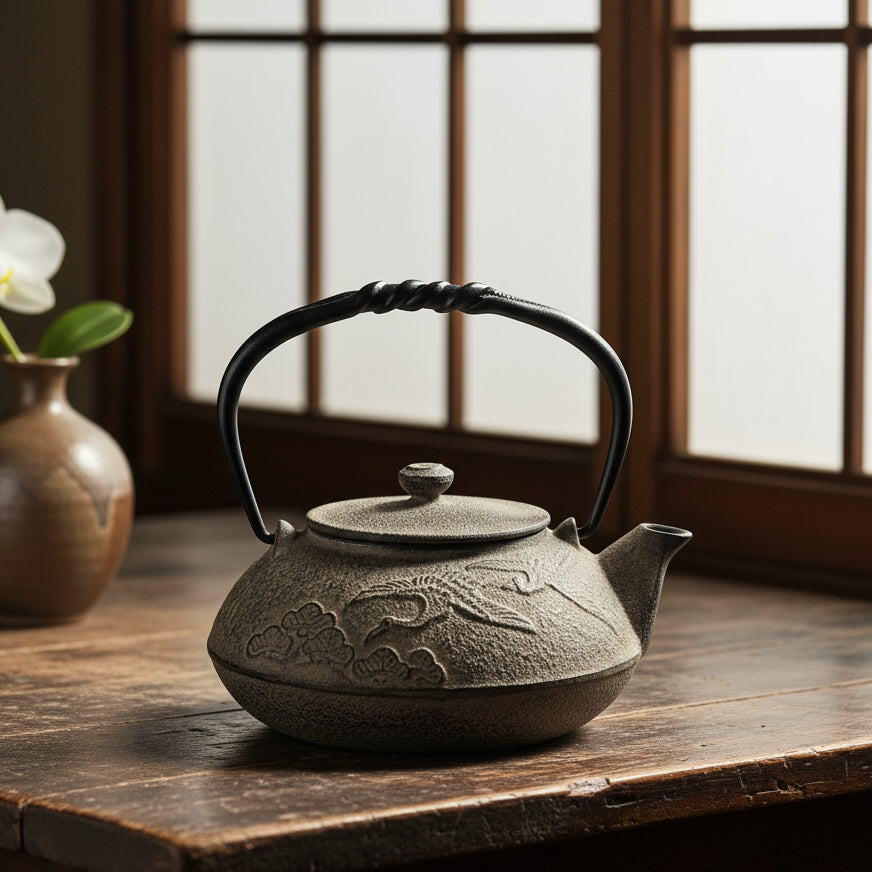 IKENAGA Nambu Cast Iron Teapot Pine &amp; Crane 550ml
