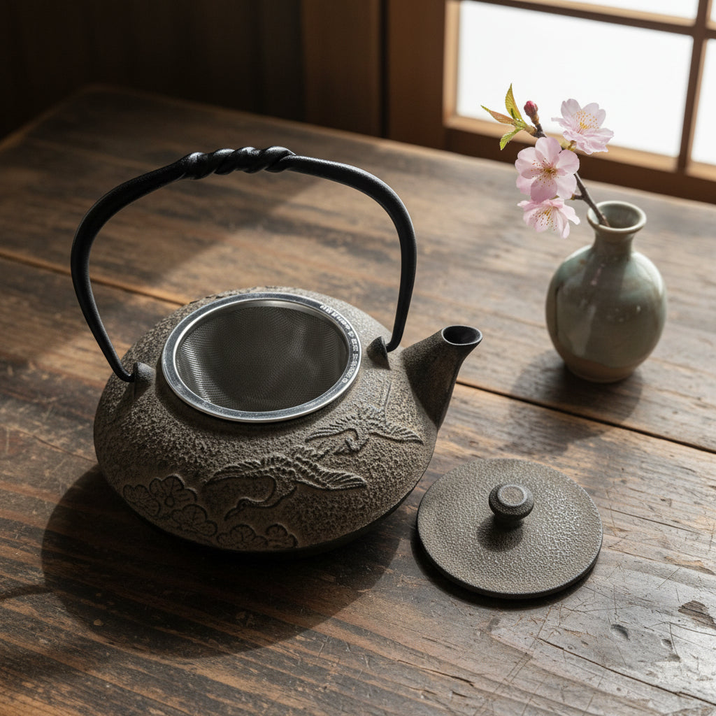 IKENAGA Nambu Cast Iron Teapot Pine &amp; Crane 550ml