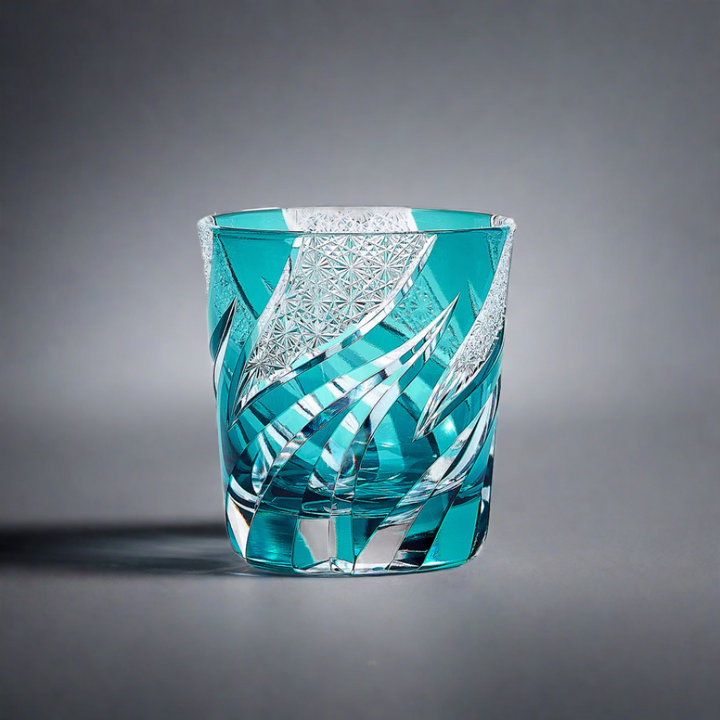 Haku homura whisky glass, turquoise, side view
