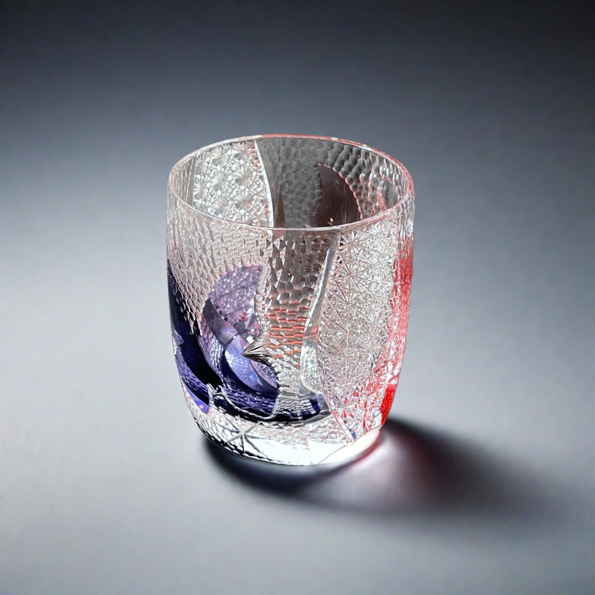 Edo Kiriko Whisky Glass by Junichi Nabetani - Butterfly Pink &amp; Purple