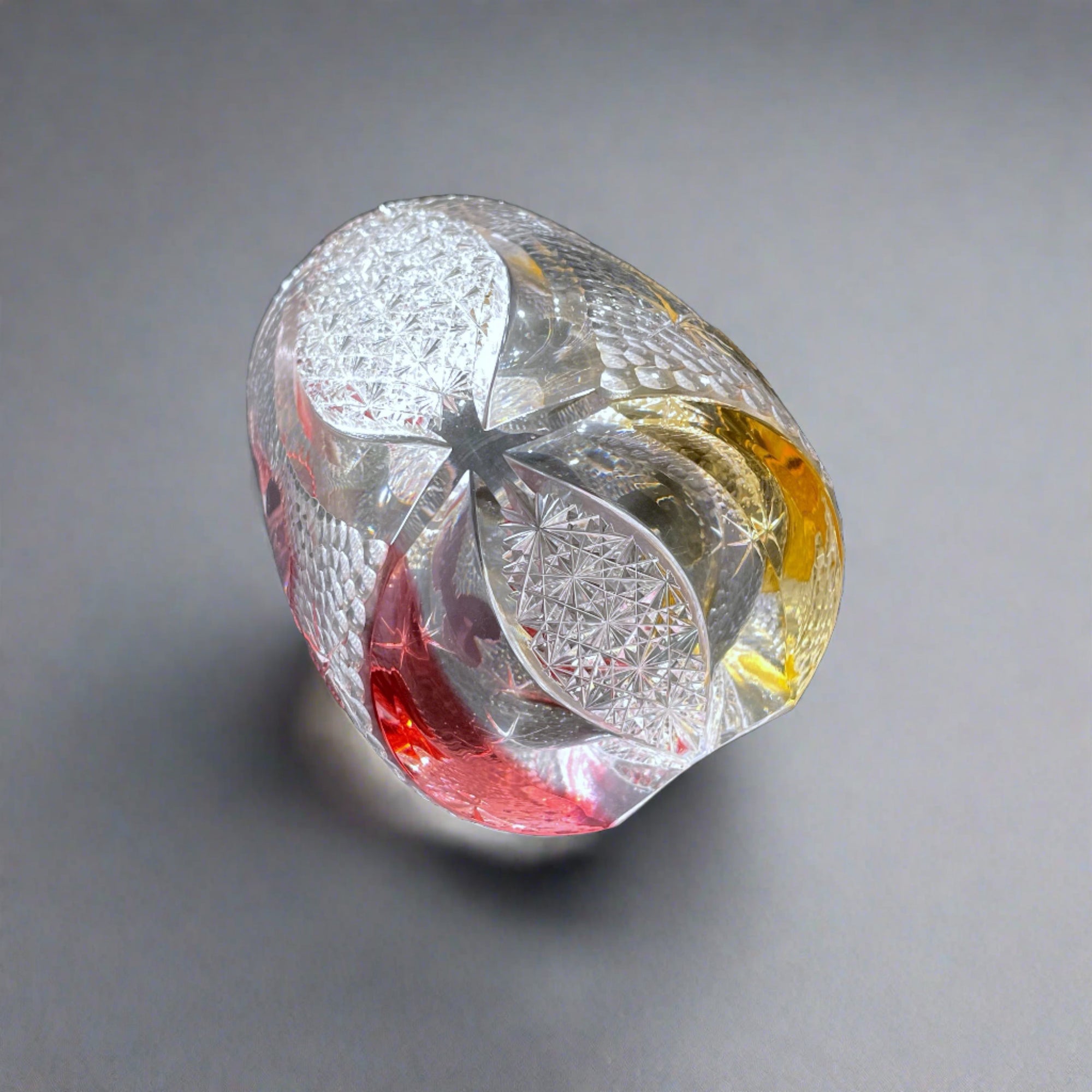 Edo Kiriko Whisky Glass by Junichi Nabetani - Butterfly Pink &amp; Yellow