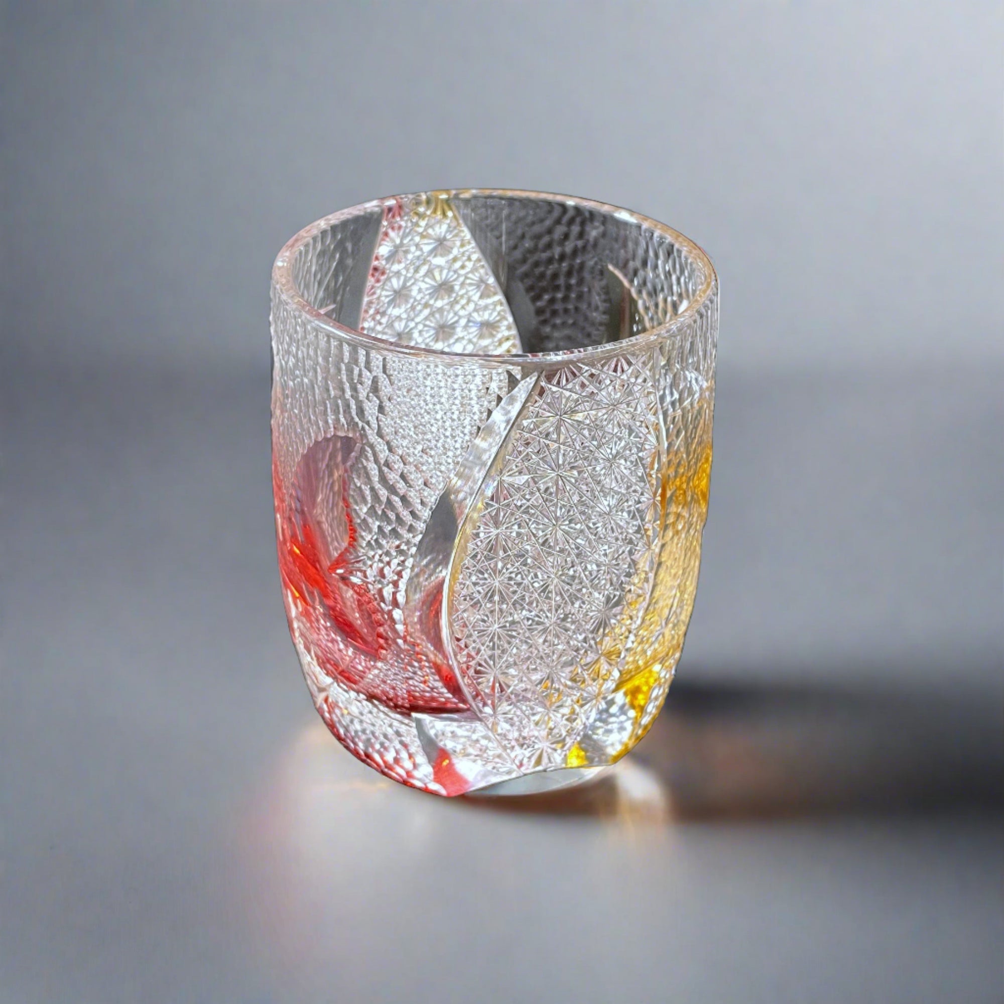 Edo Kiriko Whisky Glass by Junichi Nabetani - Butterfly Pink &amp; Yellow