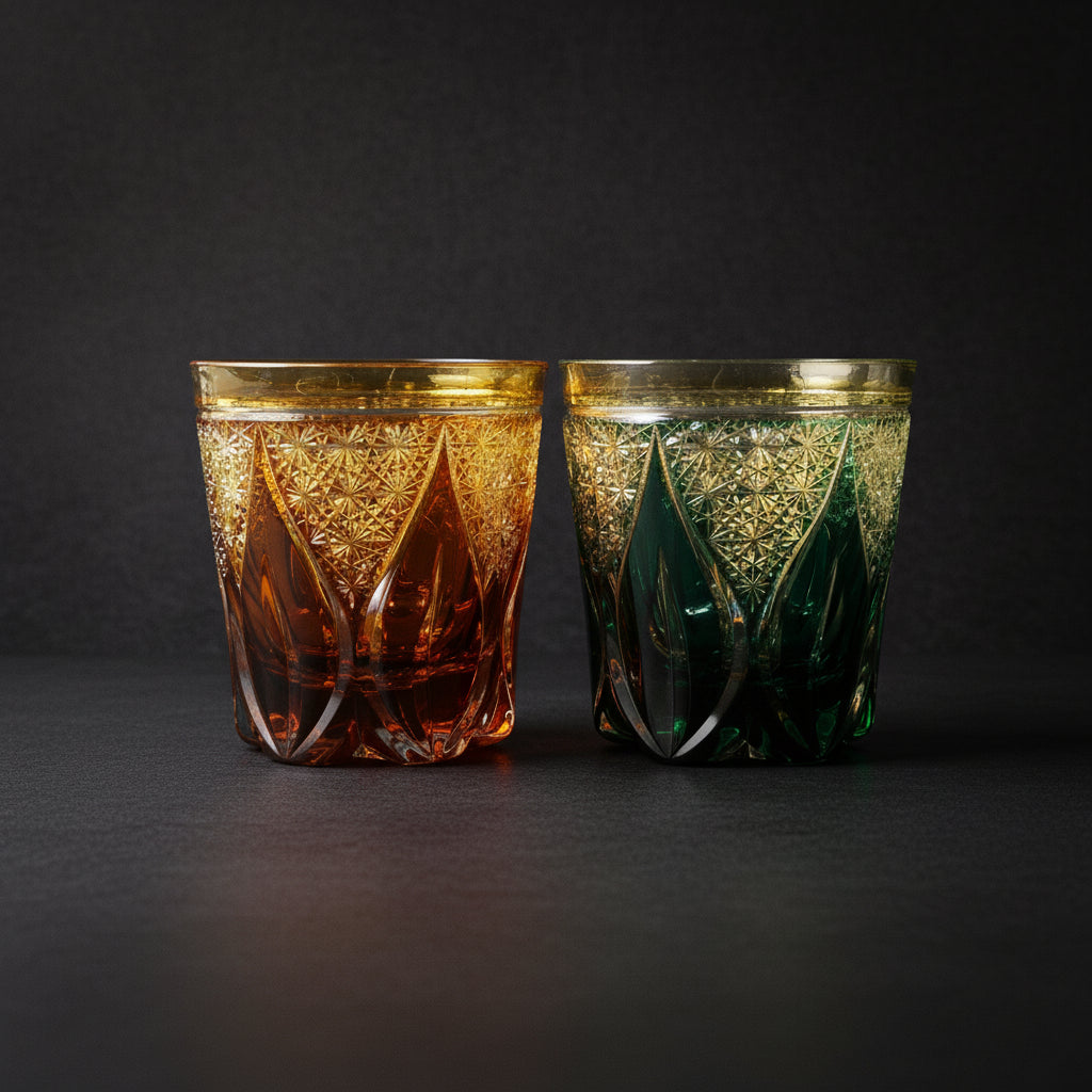 Nemoto Glass Edo Kiriko Whisky Glass by Kosho Nemoto - Shizuku 雫 (Amber Blue)