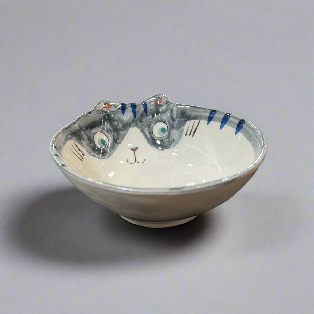 Fukui Craft Crackled Glaze Cat Shape Bowl