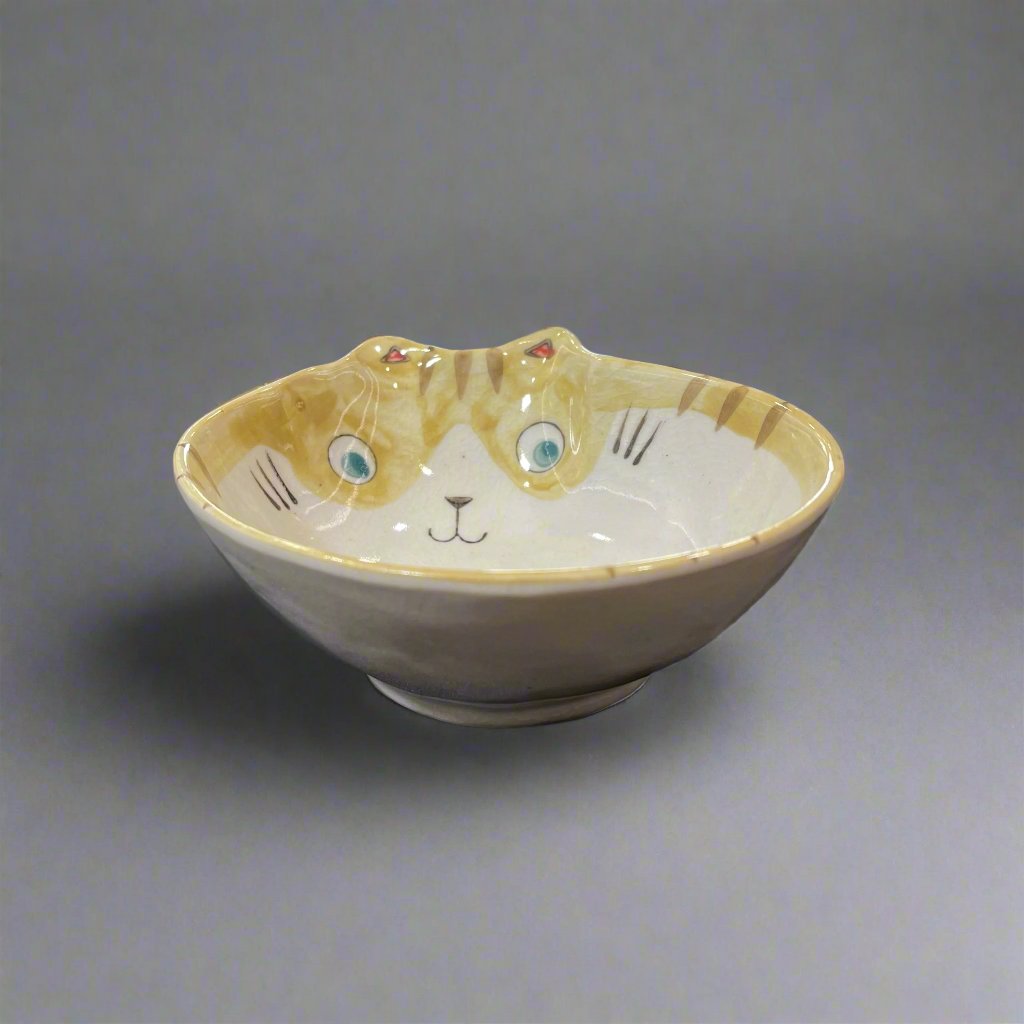 Fukui Craft Crackled Glaze Cat Shape Bowl