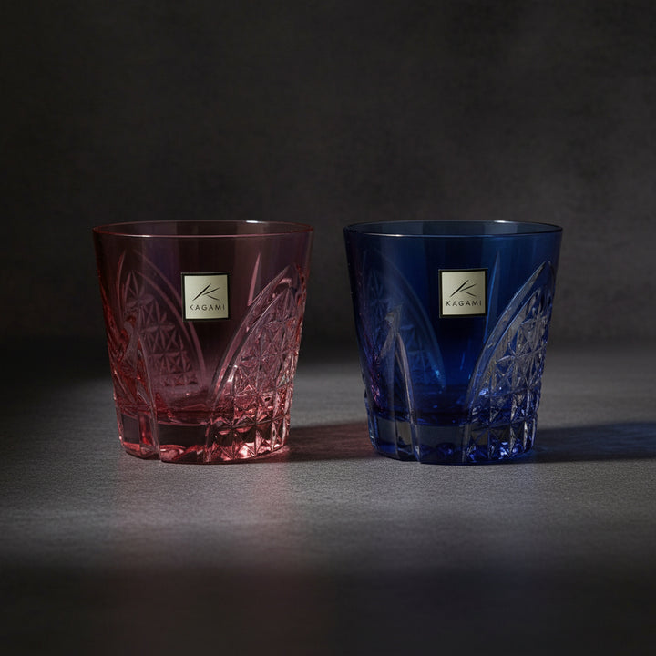 Kagami Edo Kiriko Crystal sake glass pair set - crane
