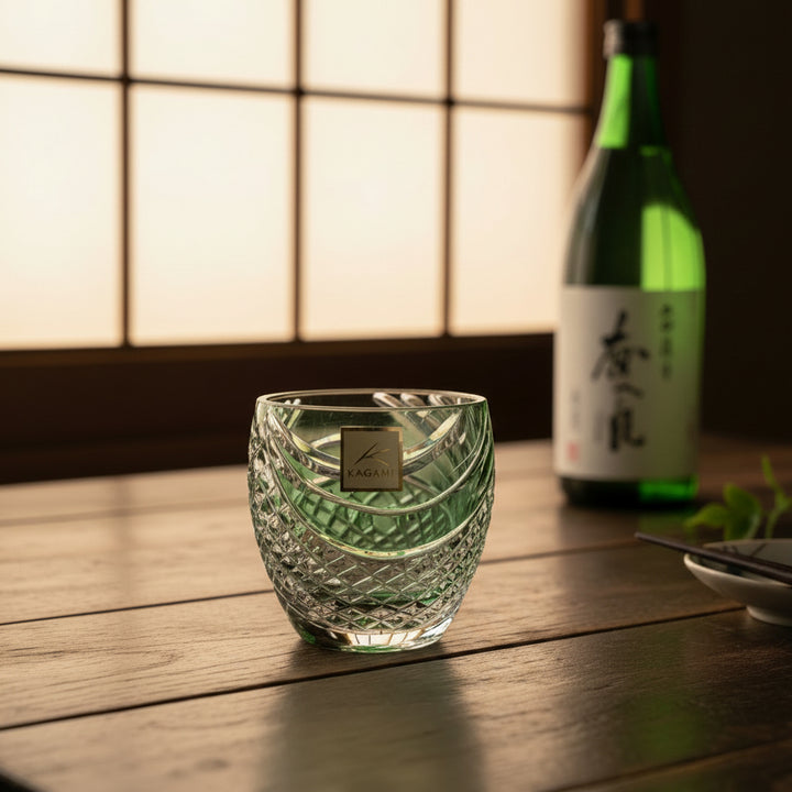 Kagami Edo Kiriko sake glass - fish scales strip