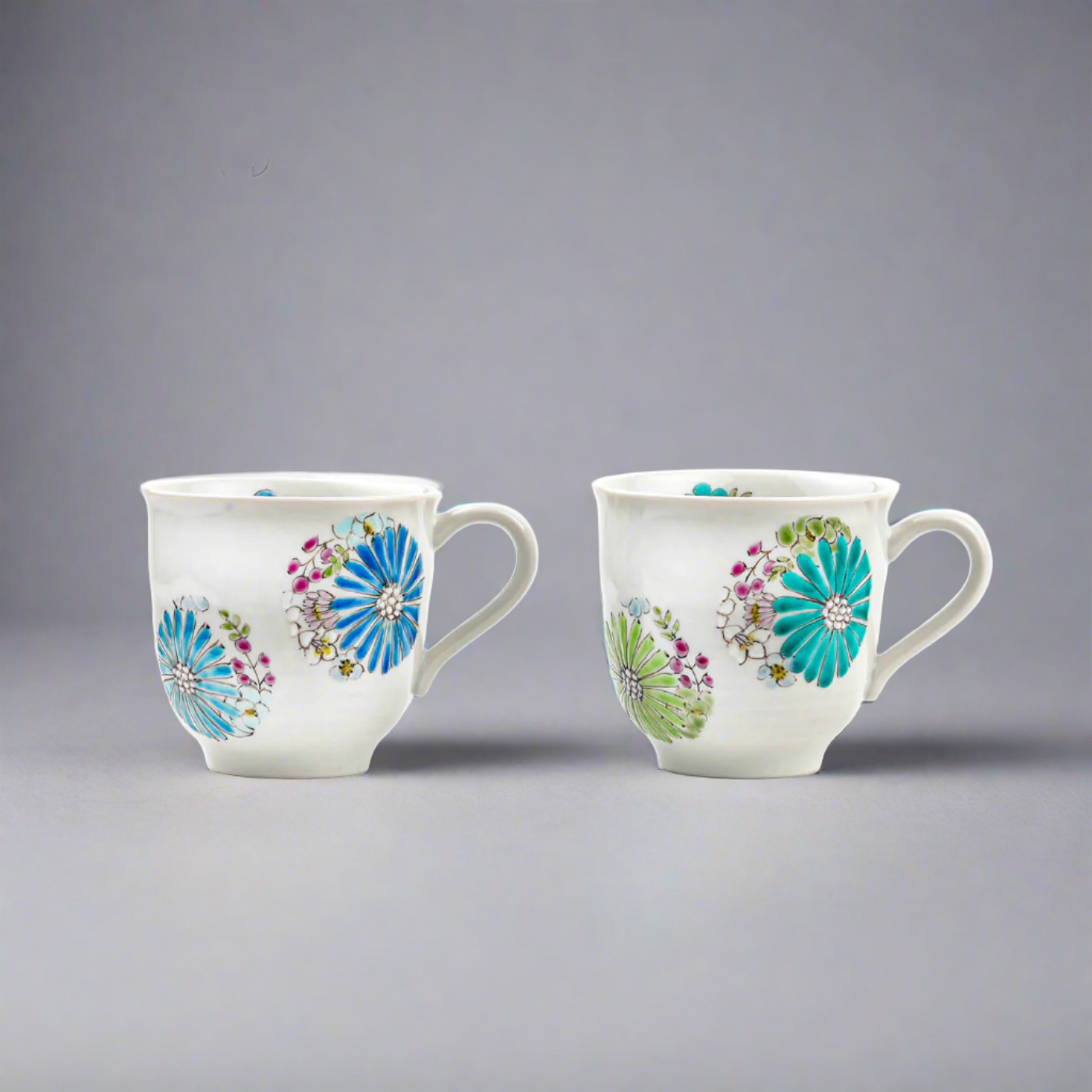 Kutani-ware Hana Ceramic Mug Pair Set