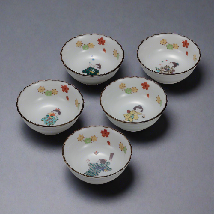 Kutani Ware Warabe Ceramic small Bowl Set of 5 pieces