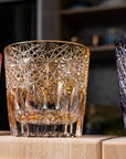 Edo Kiriko Whisky Glass by Junichi Nabetani - Chrysanthemum in Abundance 大菊 (Blue)